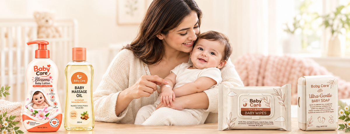 3 To 6 Months collection banner with centered parent and baby and actual product references
