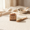 Baby Footprint Natural Soap Bar with kraft packaging and wooden baby brush